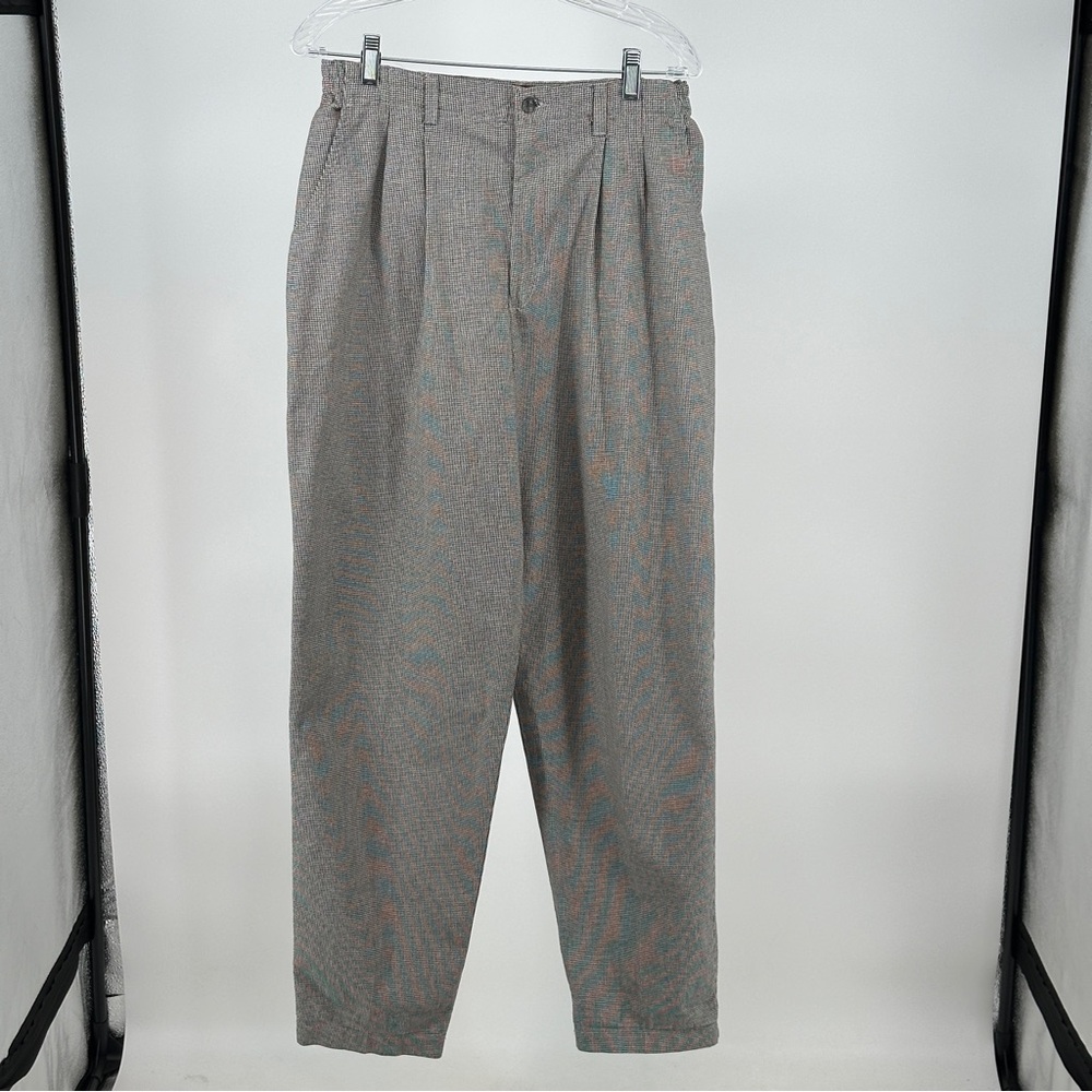 Women’s Vintage Lee Black White Herringbone Pleated Trousers Pants 1980’s LONG